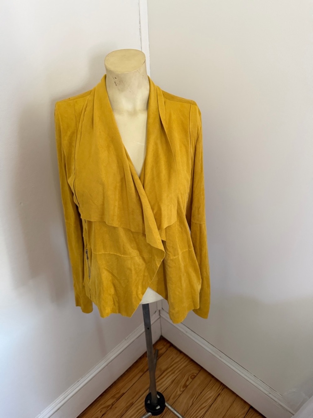 bagatelle Mustard Yellow Draped Suede Jacket